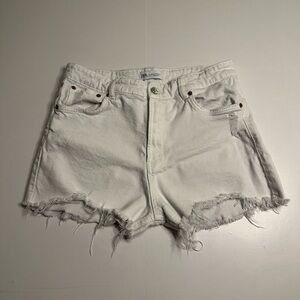 Zara Women's White Denim High Rise Cut Off Shorts Size 8‎ Raw Hem Distressed